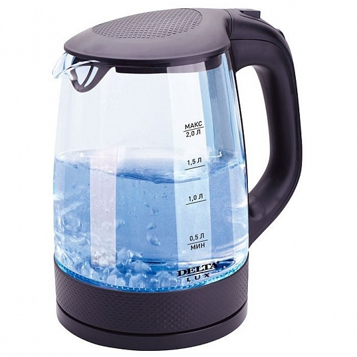 Эл.Чайник DELTA DL-1058B корпус и жар. стекла, Черный, 2200Вт, 2л (8)   |+