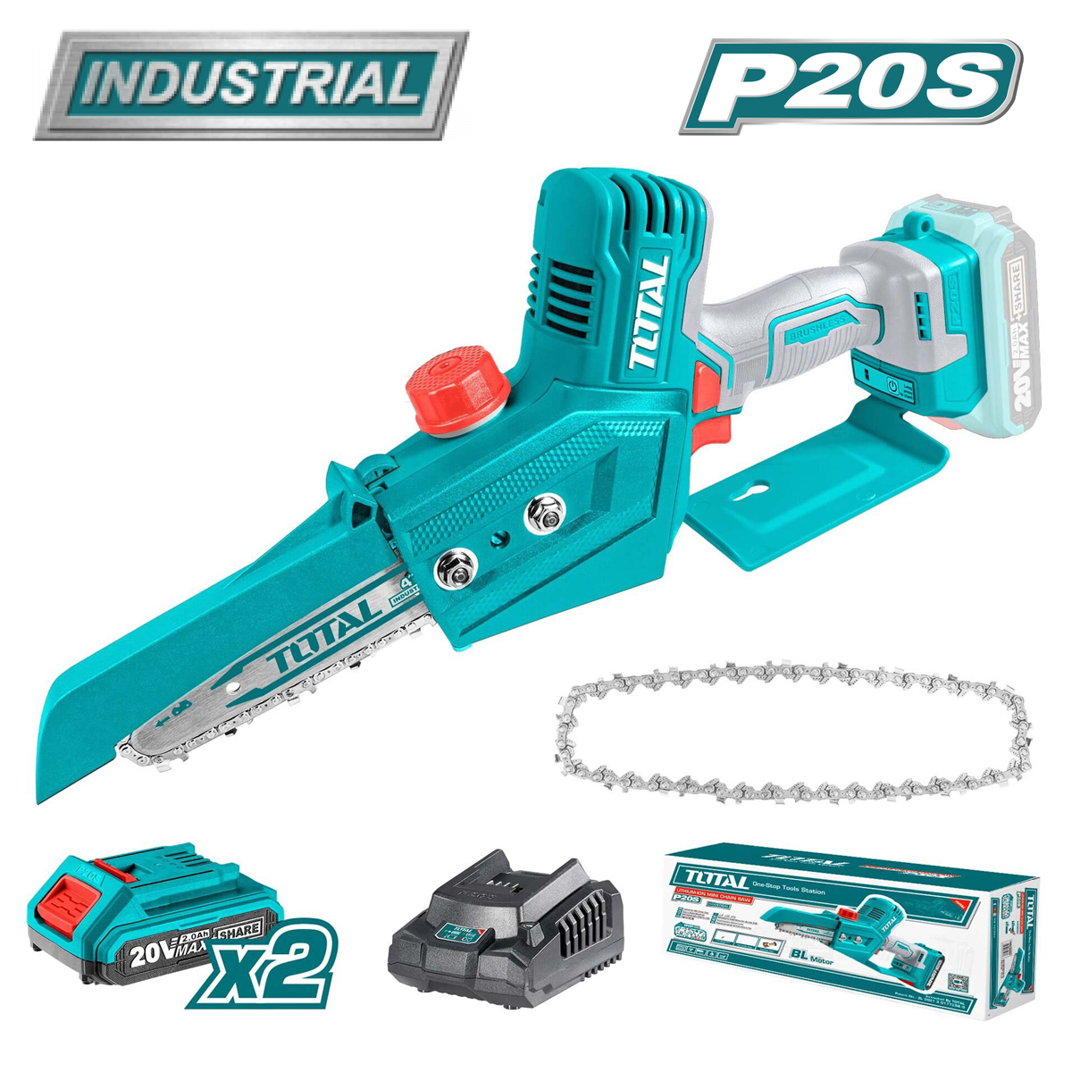 Аккумуляторная пила-мини цепная TOTAL 1x4 TGSLI20683 |+