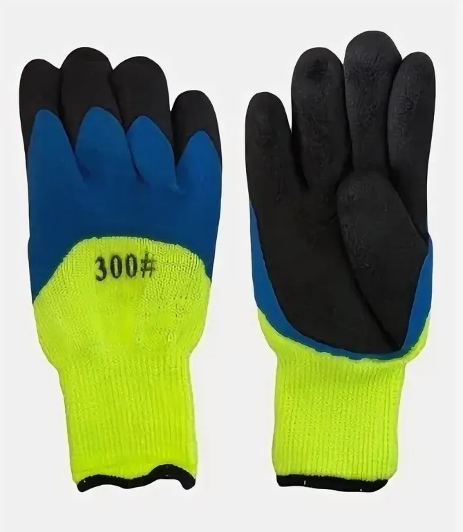 Перчатки тёплые Зелено-Синие двойной облив 1*10 (1x480)  |+