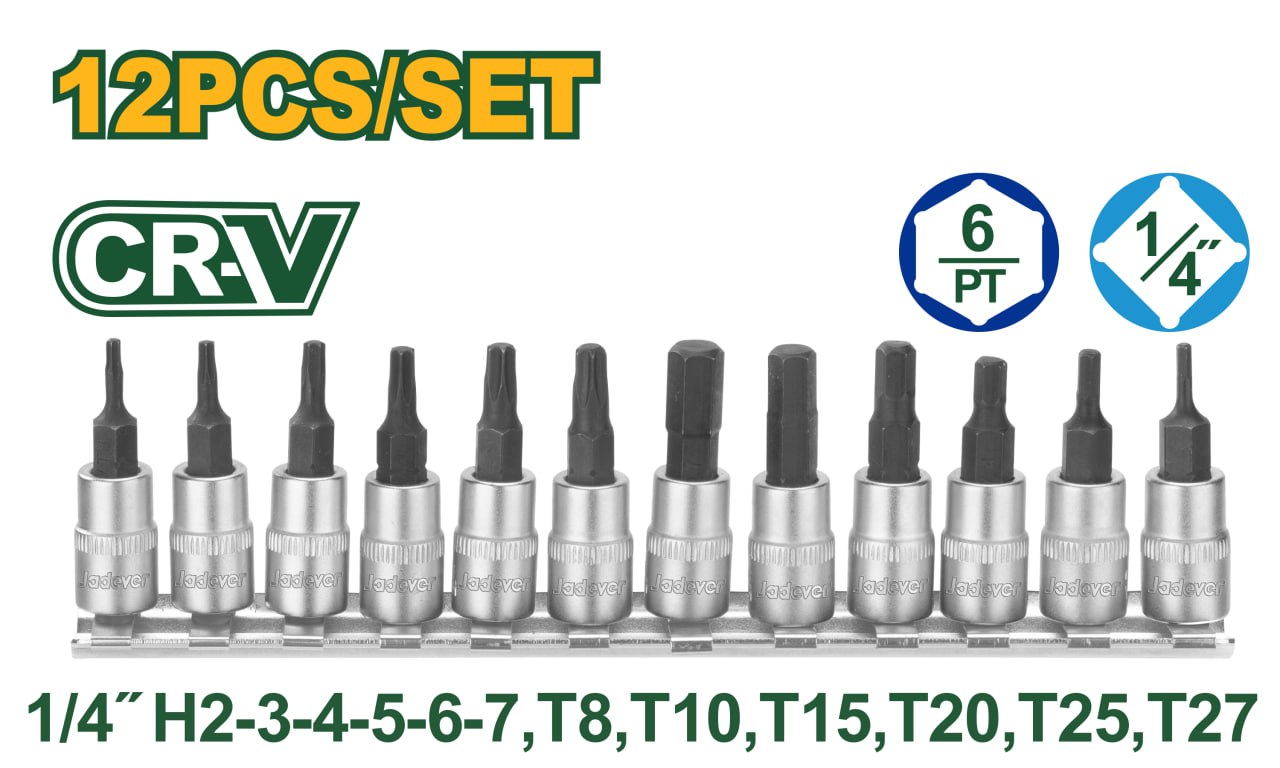 Набор торцевых головок и бит Jadever 1/4 12pcs (1x40)  |*