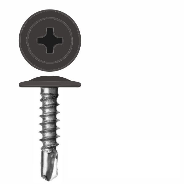 Саморез с пресс-шайбой RAL 8019 4,2х19 Сверло (серо-коричневый) 1х1000  /+