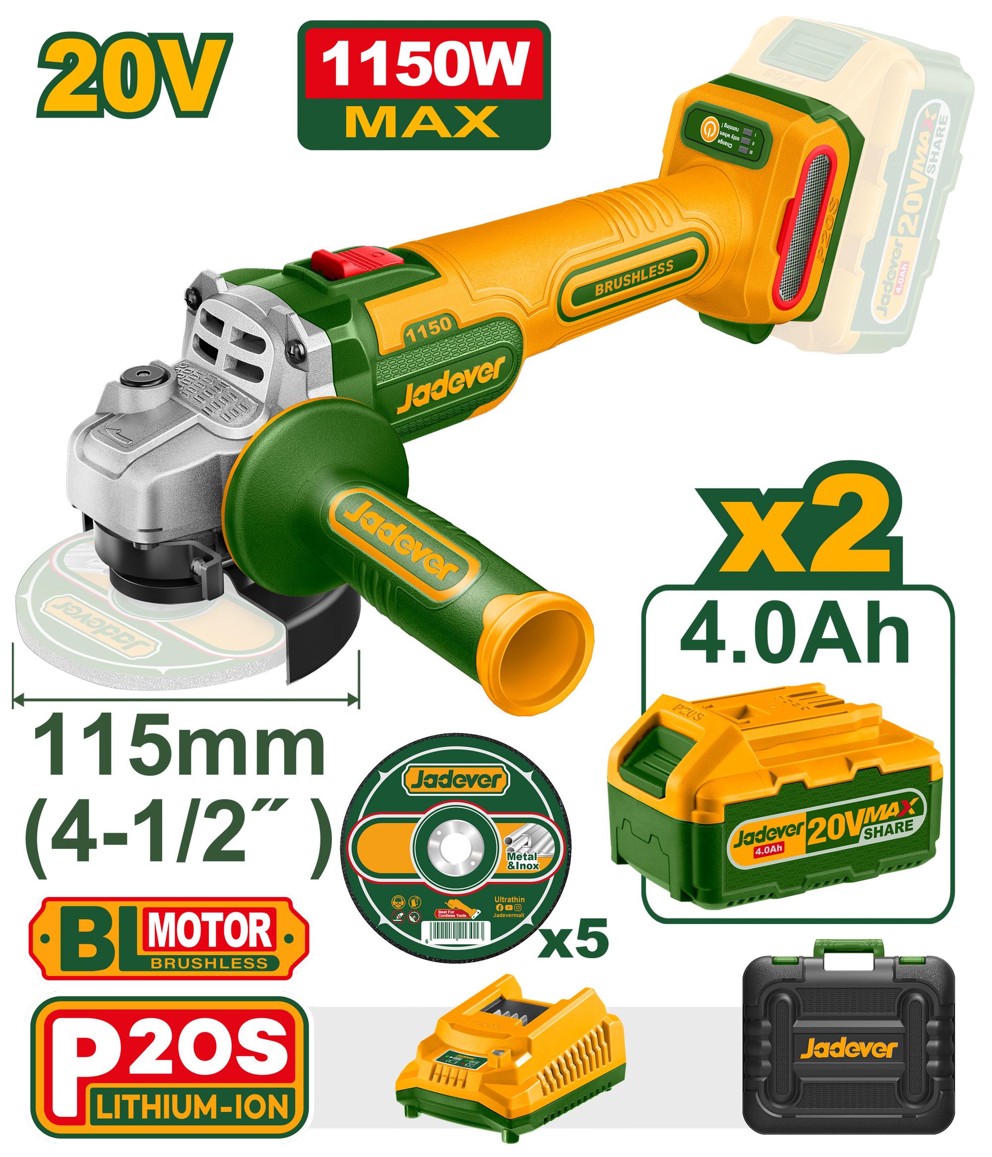 МШУ Jadever Аккумуляторная 115мм 20V 1150Вт (1x4)   |*