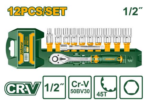 Набор головок с Трещеткой Jadever 1/2 12pcs (1x10)  |*