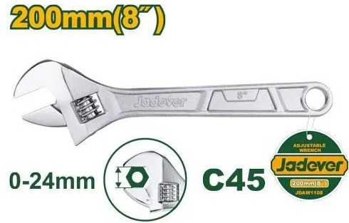 Ключ разводной Jadever №8 200mm (1x6)(1x36)  |*