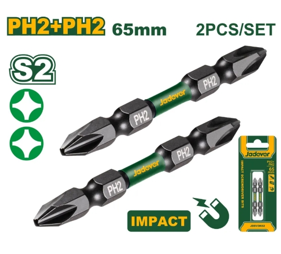 Биты Jadever Двухсторон.PH2 62mm 2pcs (1x400)   |*