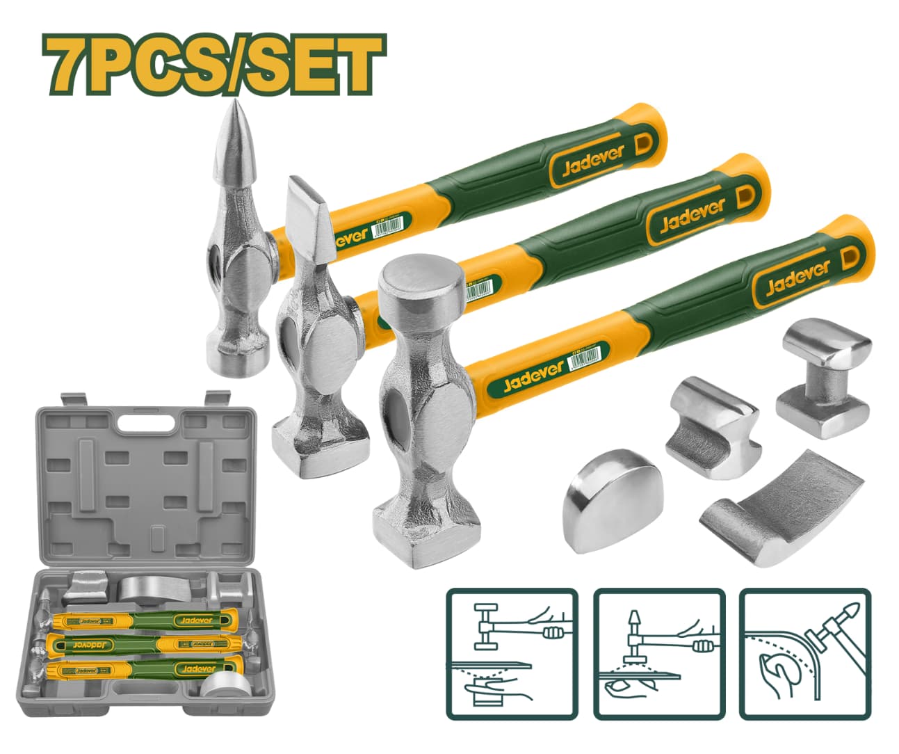 Набор молотков Jadever для рихтовки 7pcs (1x2)  |*