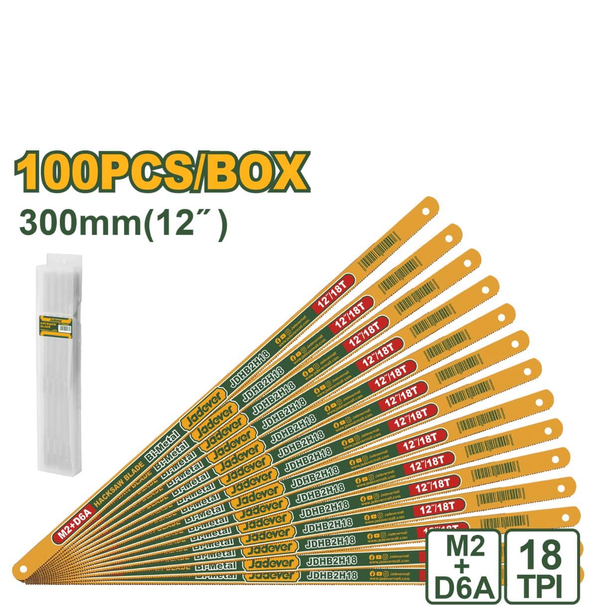 Полотно по металлу Jadever Bi-Metal Одностороннее 18 TPI 300mm (1х100) 