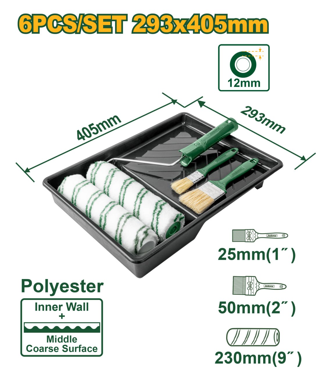 Набор малярный Jadever (Ванночка,Валик,Кисти) 6в1 (1x10)   |*