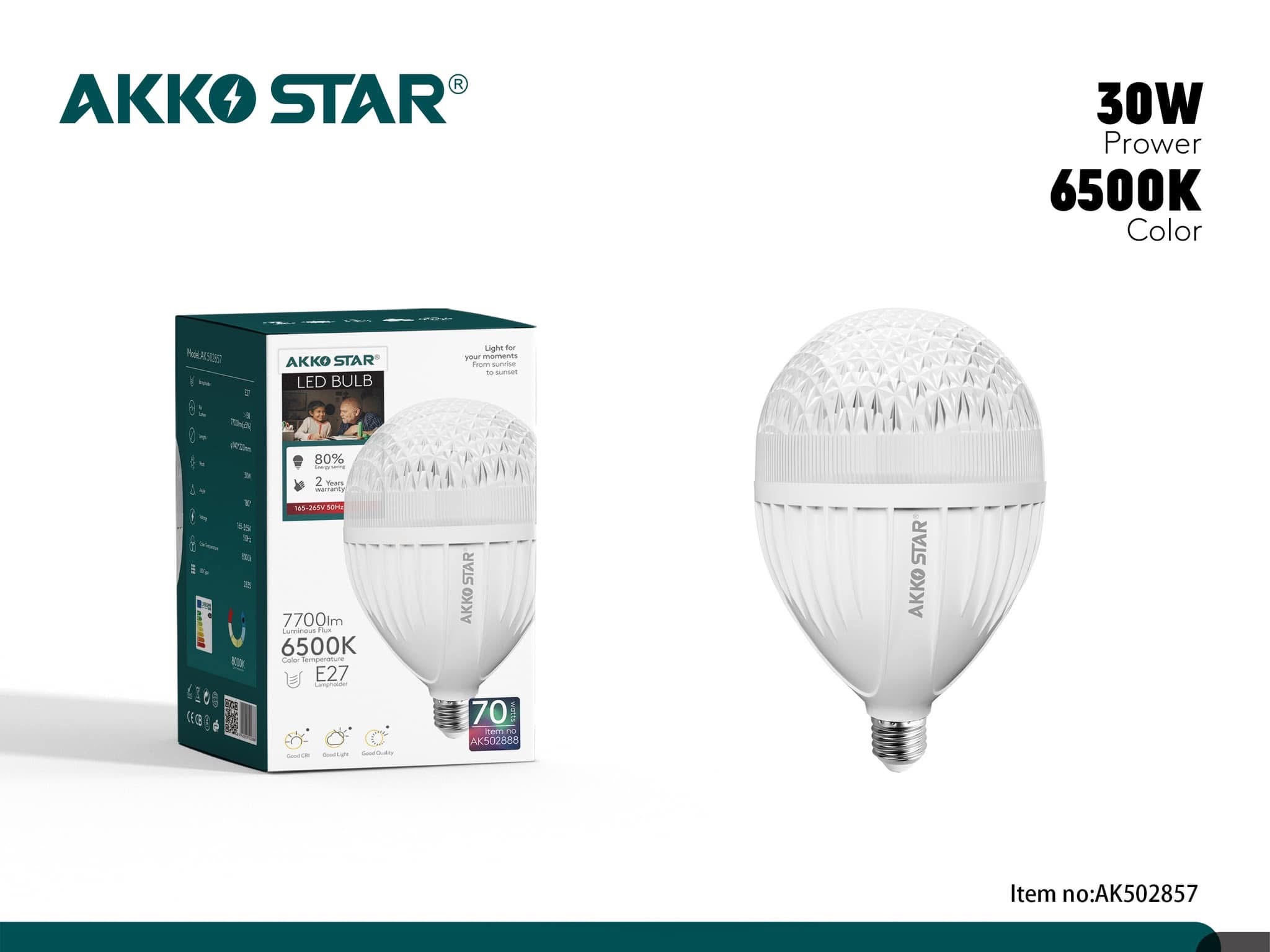 Лампа светодиодная AKKO STAR 30W E27 6500K (1x50)