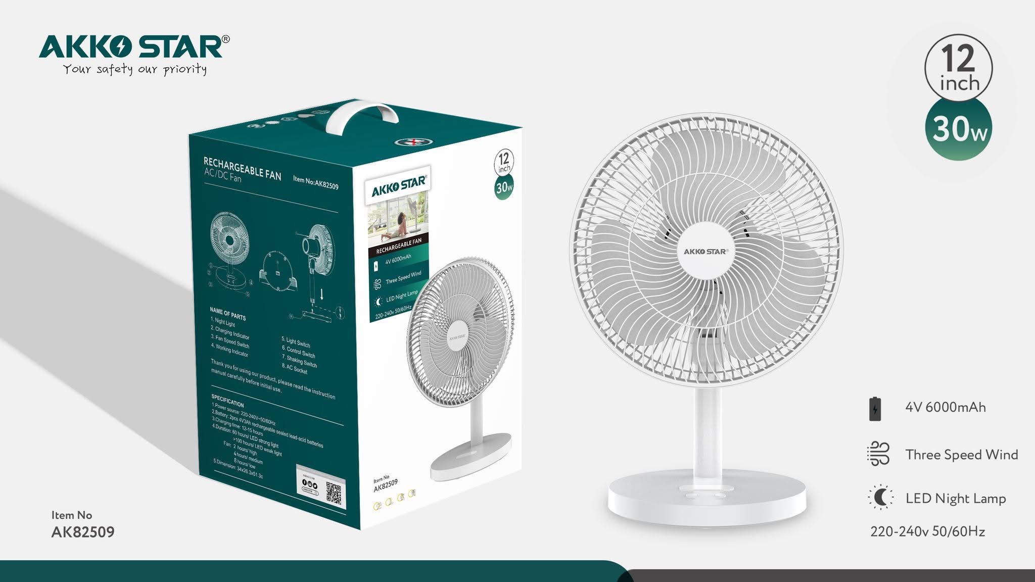 Вентилятор AKKO STAR Настольный Ф12 (1x3) |*