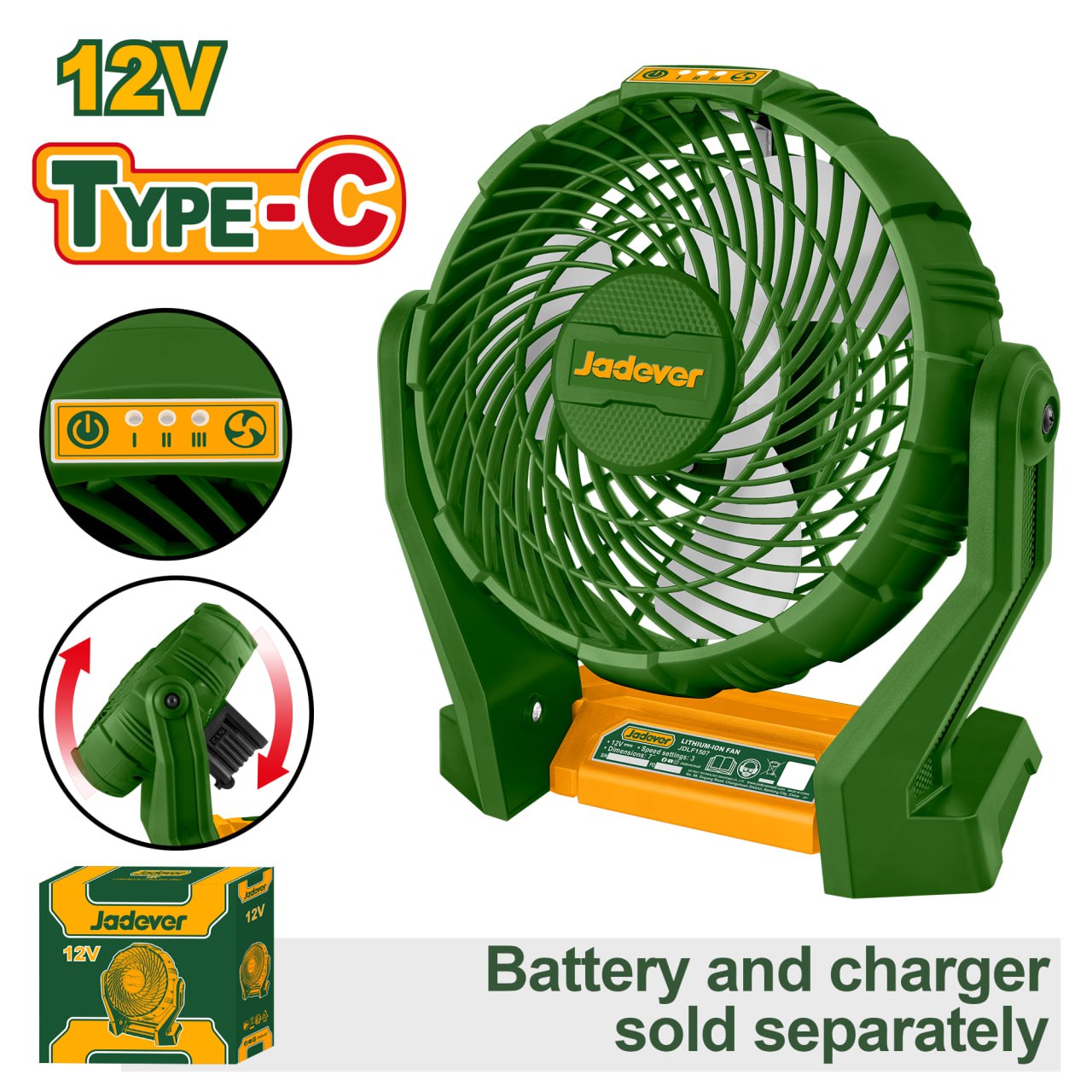 Вентилятор Беспроводной Jadever 12V (Без АКБ) Тушка (1x10) |*