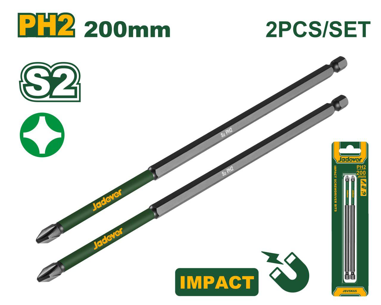 Биты Jadever Односторон.PH2 200mm 2pcs (1x120)   |*