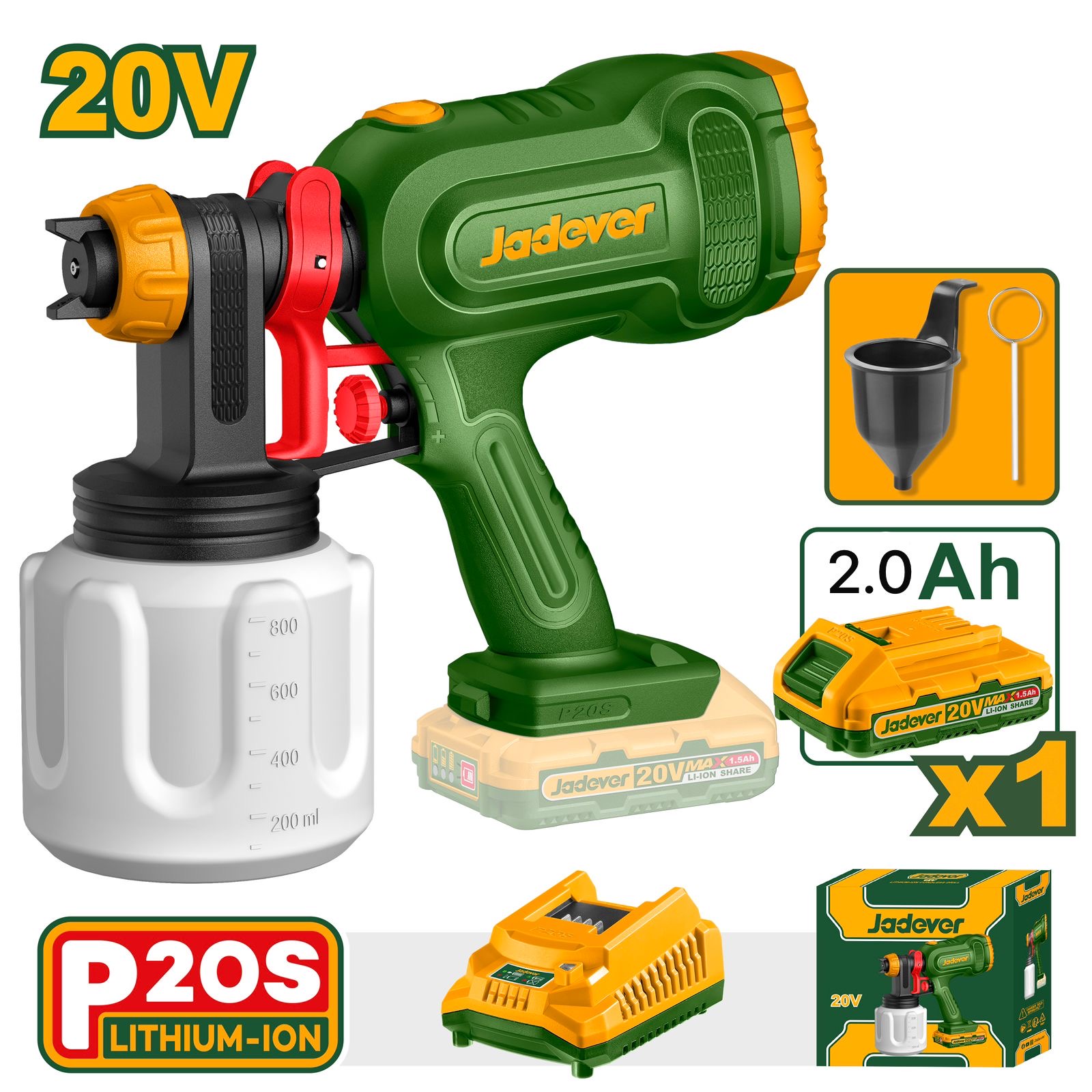 Краскораспылитель Аккумуляторный Jadever 20Вт (1x8)   |*