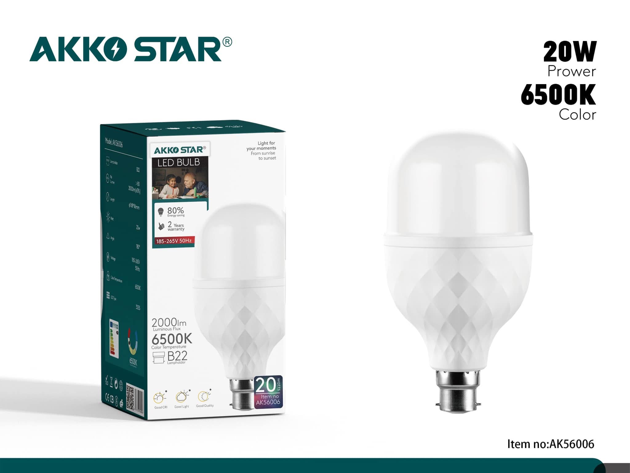 Лампа светодиодная AKKO STAR LED BULB 20W E27 6500K 1x80 |*
