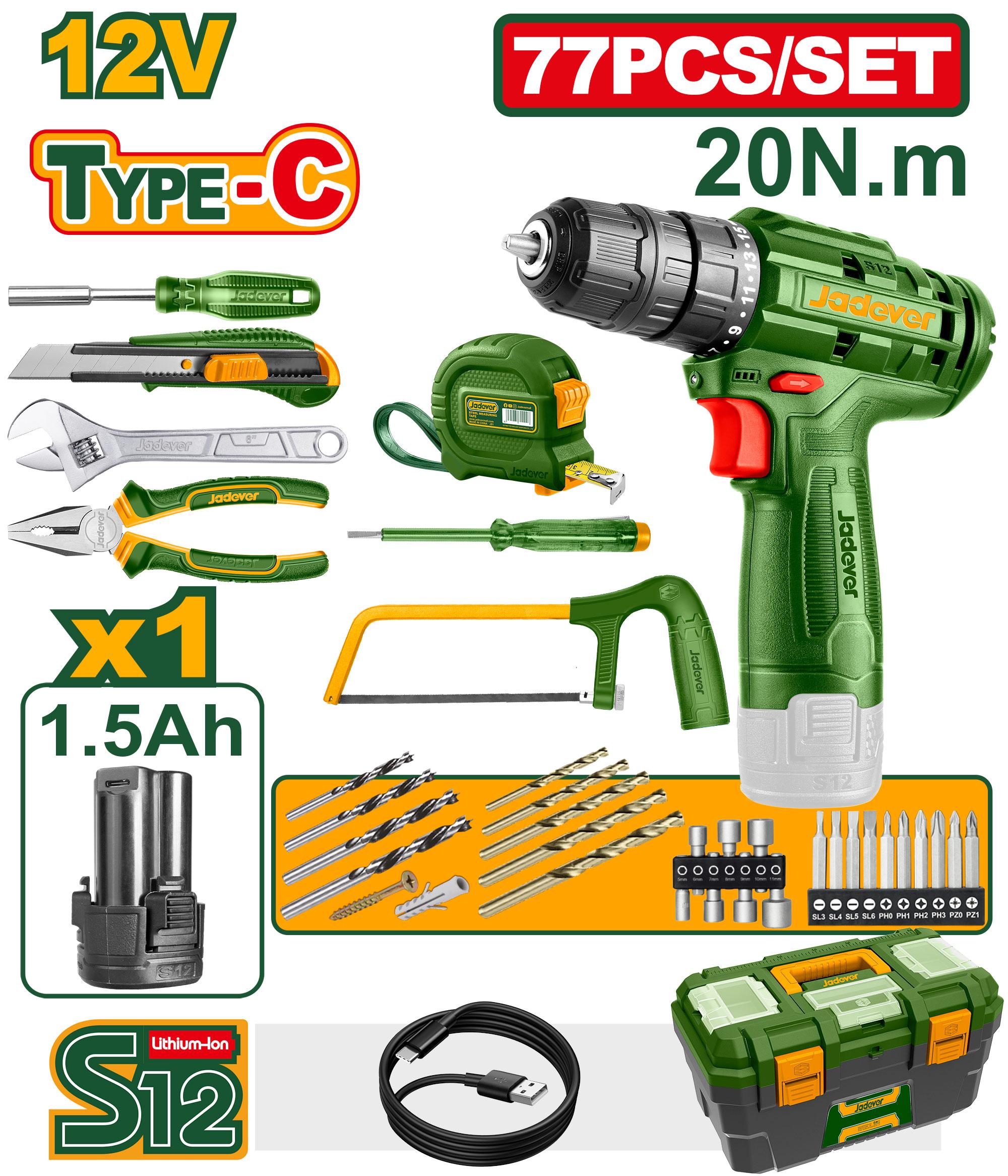 Набор ручного инструмента Jadever 77pcs + Шуруповерт (1x6)  |*