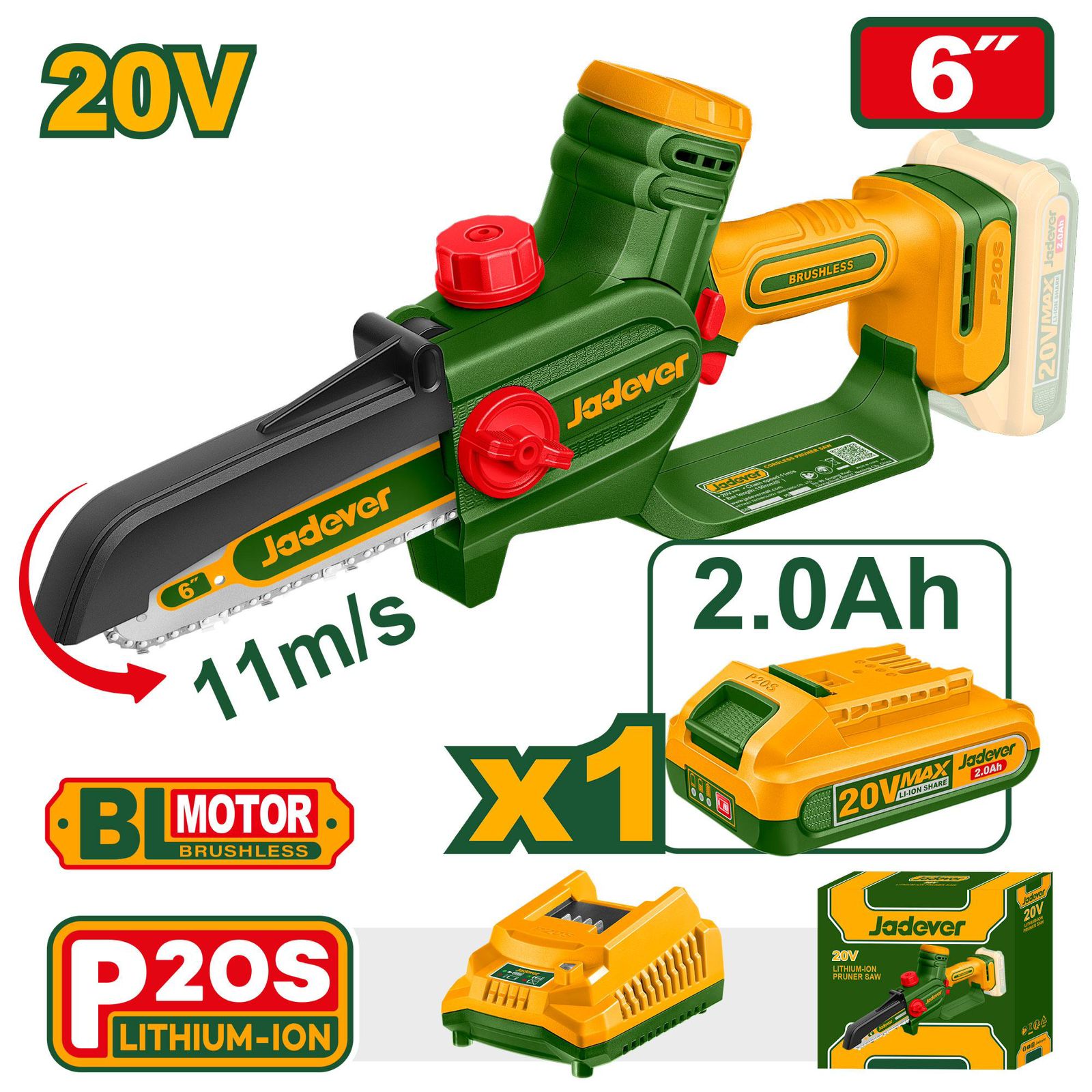 Аккумуляторная Пила-мини Цепная Jadever №6 (2.0Ah) (1x4) |*